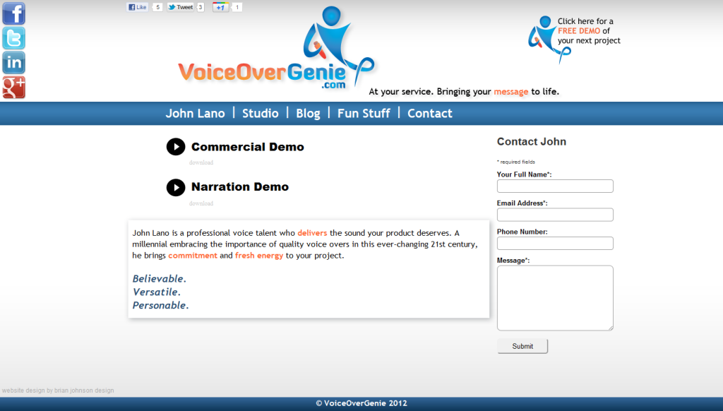 site Design for Voice Over Artist Complete PageCrafter